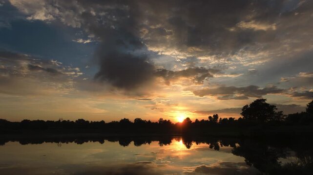 Pretty Sunset Reflections in Lake Timelapse