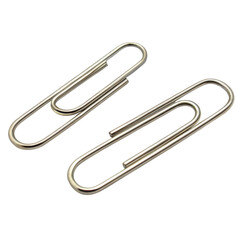 Metal paper clips scattered on a crisp white background, showcasing unique shapes and textures ideal for stationery lovers