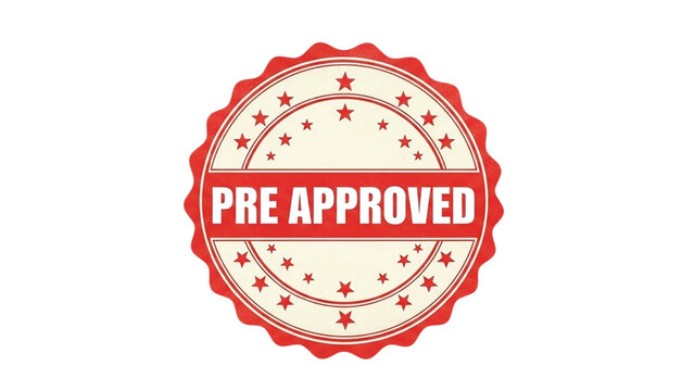 Red circular stamp with pre approved text and stars
