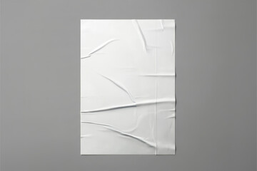 Glued wrinkled paper poster mockup on gray background