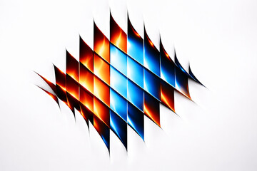 Modern 3D render of sharp blue and orange diamond slashes on clean white background.