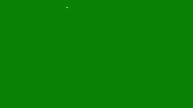Glowing question mark animation, white thin line icon moving and rotating with particle effects, green screen background loop, quiz game faq knowledge concept motion graphic for video editing 4k