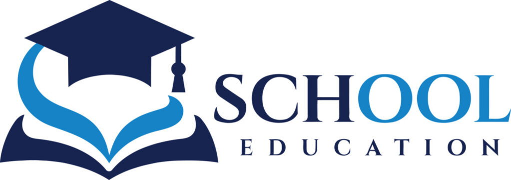 Graduation cap on open book with school education text logo graphic design element isolated on transparent background