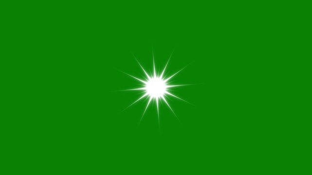 Sparkling star light glitter motion animation, retro doodle style white cartoon stars with flickering glow and magic flash explosion effect, transparent green screen overlay for motion graphics 4K
