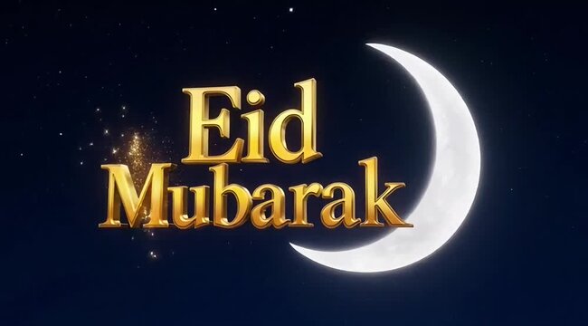 Eid Mubarak celebration with crescent moon and stars