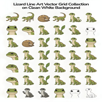 Lizard Reptile Line Art Vector Illustration Isolated on White Background