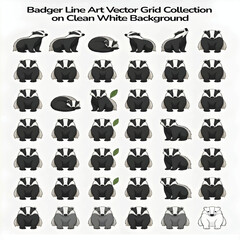 Obraz premium Badger Animal Line Art Vector Illustration Isolated on White Background