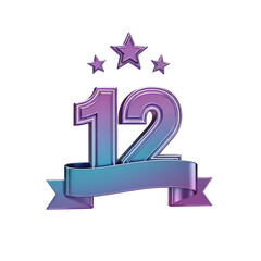 数字の12と星、お祝いデザインが輝く