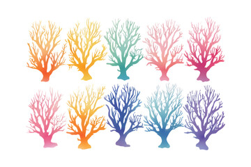 Obraz premium Vibrant Watercolor Coral Reef Collection on White Background.