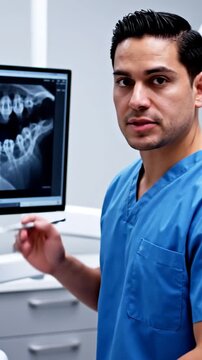 Doctor analyzing dental panoramic radiograph in modern clinic