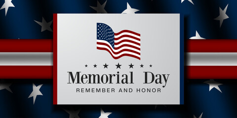 Naklejka premium May 25, 2026 is Memorial Day. American flag. Great for posters, banners, social media and more. Dark blue background.