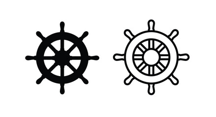Obraz premium Two ship wheels one filled and one outlined are displayed