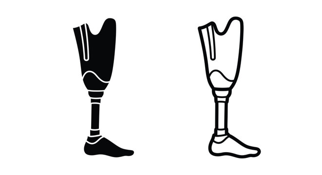 Black and white illustration depicting two different prosthetic legs