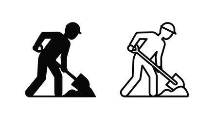 Construction workers with shovels depicted in a black and white illustration © APIM02SN