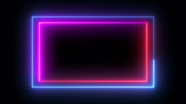 Rectangle animation glowing neon frame background , Neon line box animation, Square rectangle picture frame glowing neon animation on trasparent background.
