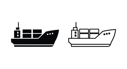 Obraz premium Two simple black and white illustrations of cargo ships at sea