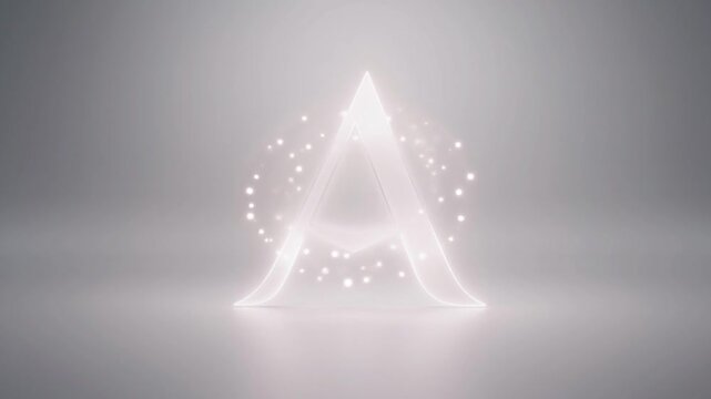 Glowing White Letter A with Sparkling Particles on Gradient Background
