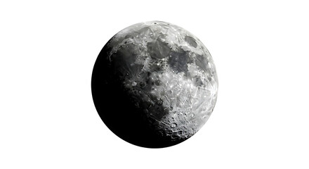 Fototapeta premium Half Moon Detailed Lunar Surface On Isolated Transparent Background
