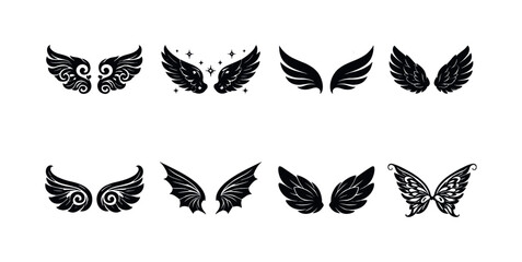 Fototapeta premium Ornamental fantasy wings icons. Filled icon set of Ornamental fantasy wings icons: baroque inspired wings,
