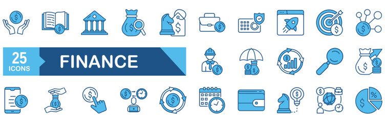 Finance icon set Blue Monochrome Flat concept for vector illustration concept for finance, money, loan, tax, economy, bank, financial, cash, revenue, rate, payment, online, coin, business, vector