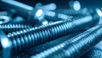 Close-up of metallic threaded bolts.