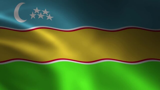 Karakalpakstan Country Flag Waving In Air Full Screen Animation