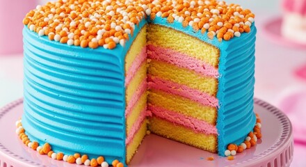 Whimsical Blue and Pink Layer Cake