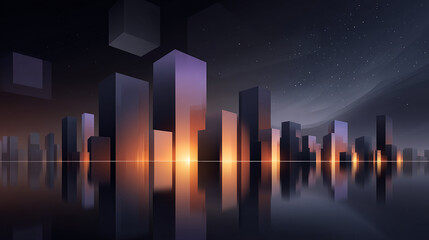Fototapeta premium Dark, empty world Minimalistic virtual Futuristic reality with geometric shapes and floating structures, bright light source, floating, smooth gradient, Empty digital world with softly lit clean lines
