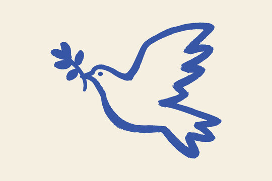 Peace dove with olive branch naive style vector illustration