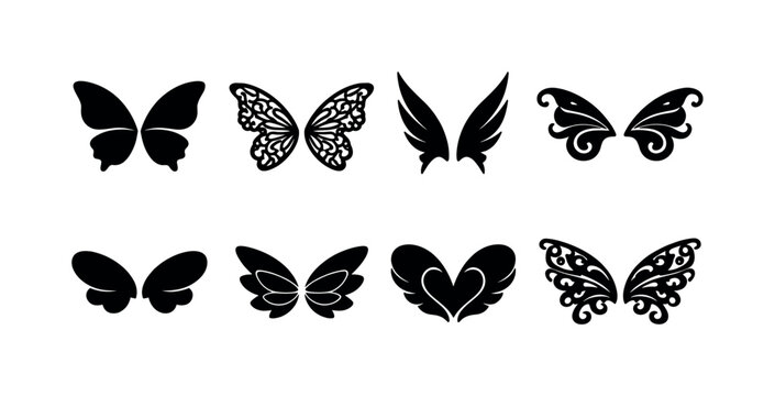Fairy wings decorative line art. Filled icon set of Fairy wings decorative line art: symmetrical butterfly