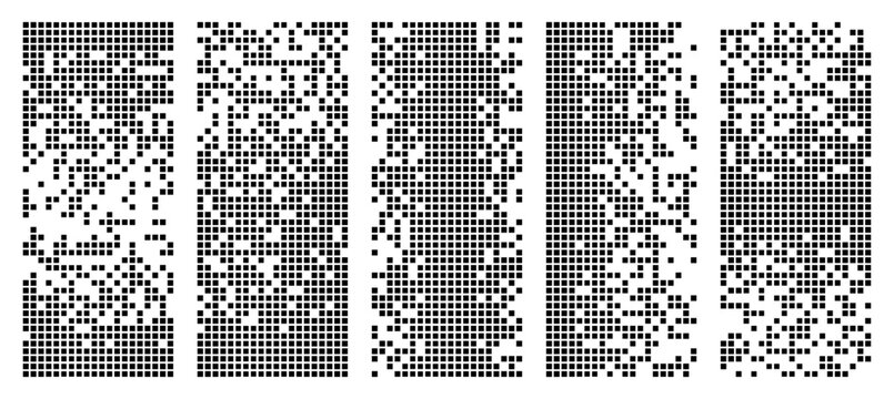 Abstract pixel burst shape with geometric square dots fading away PNG. Digital disintegration texture for technology, art and conceptual design projects