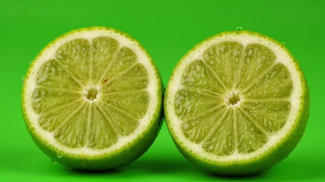 Freshly cut limes on vibrant green background