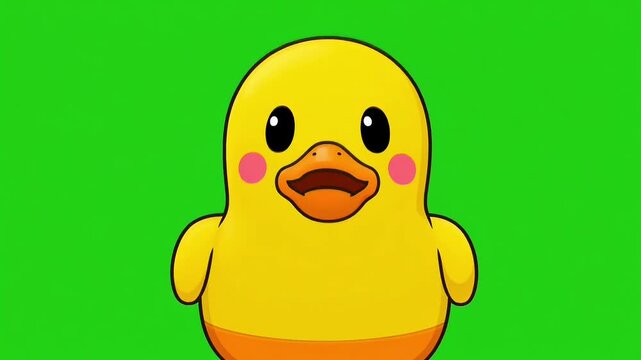 Cute cartoon duckling with rosy cheeks on green screen