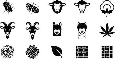 Diverse farm and wild animals in black silhouette rooster deer © Stud