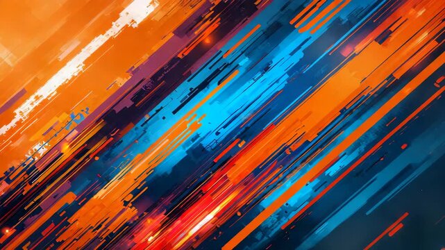 Abstract diagonal streaks of vibrant orange and blue colors forming dynamic modern digital background