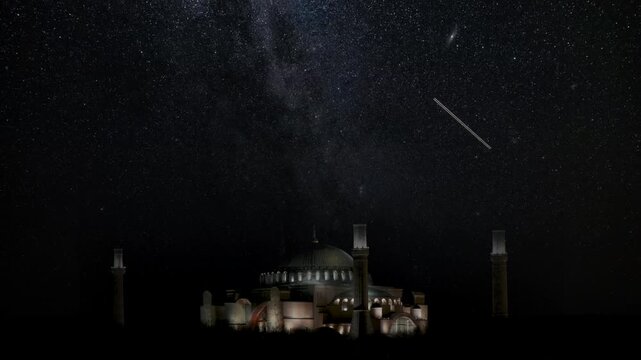 Ayasofya Mosque with the Milky Way. Laylat al-qadr or kadir gecesi concept.