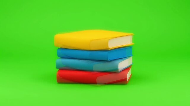 Vibrant stack of colorful books on green background for education and learning