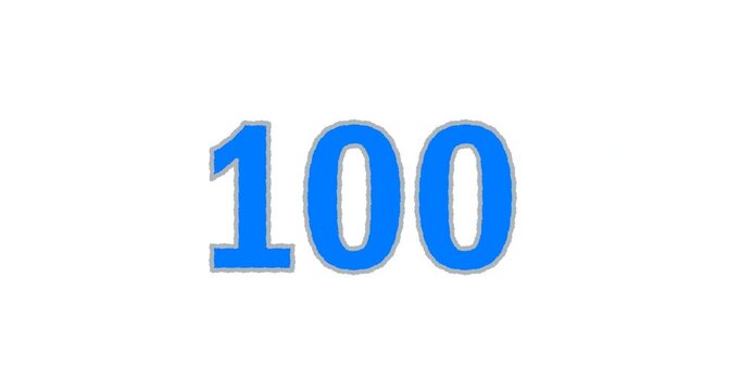 Hand drawn animated number 100 with confetti and yellow rays. Celebration of hundredth anniversary, success and milestone doodle sketch. 4K loop, isolated.