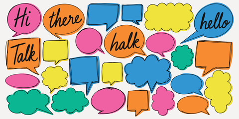 Funky y2k speech bubble scrapbook collection. Torn paper bubble shapes for dialogue, message and text. Comic colorful scrapbook collage speech bubbles.  vector sketch balloons © Tanjir