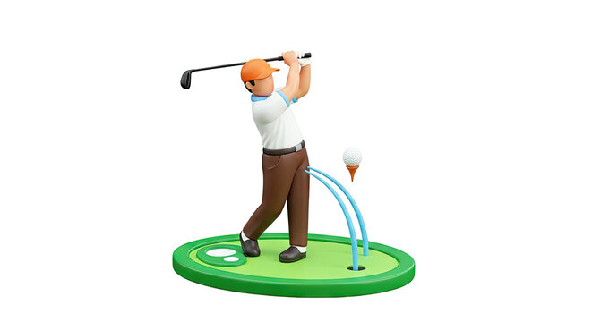 3D Golf Player Swinging on a Miniature Course