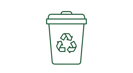 Green recycling bin with lid and recycling symbol on white background for eco friendly waste management