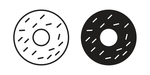 Fototapeta premium Donut icon in a simple, black and white style.