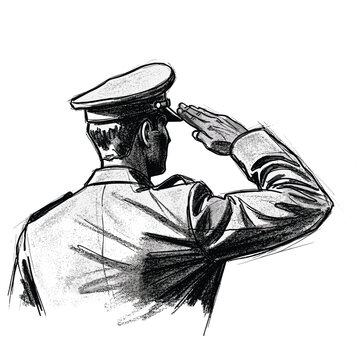 Illustration of a military officer in uniform saluting with a hand gesture