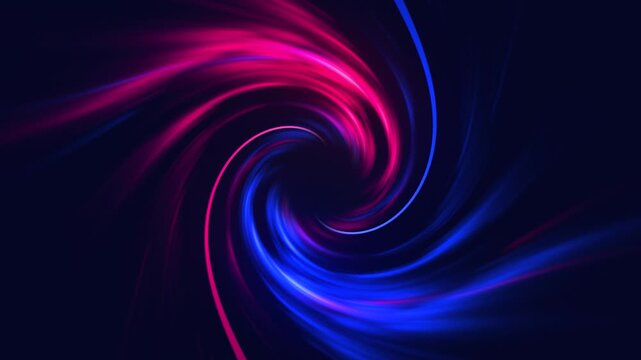 Abstract neon blue and magenta swirl vortex on dark background seamless loop motion 4k animation video