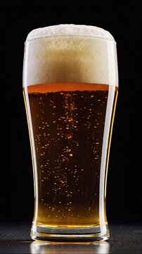 Close Up of Beer in Glass with Bubbles
