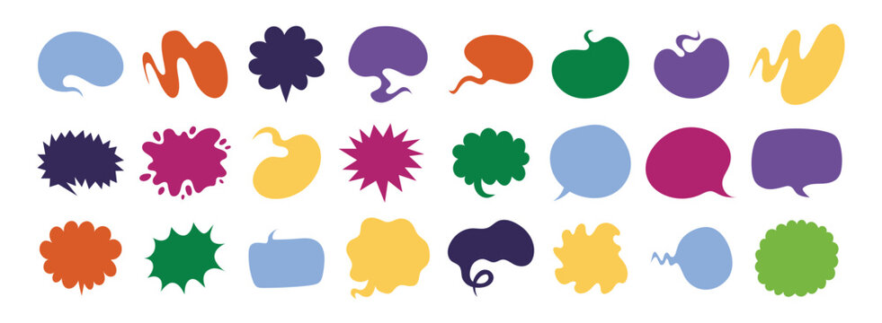 Modern colorful icons. Sleek speech bubbles with vibrant tones. Contemporary speech bubbles emphasizing smooth textures. Minimalist message icons accented by vibrant color contrasts and fluid effects
