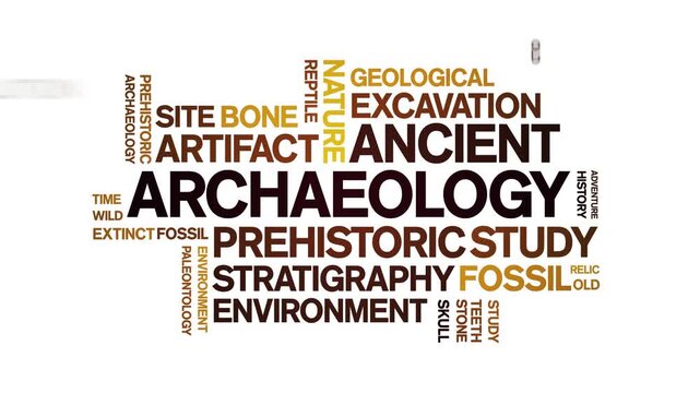 Archaeology animated word cloud-text design animation tag kinetic typography seamless loop.