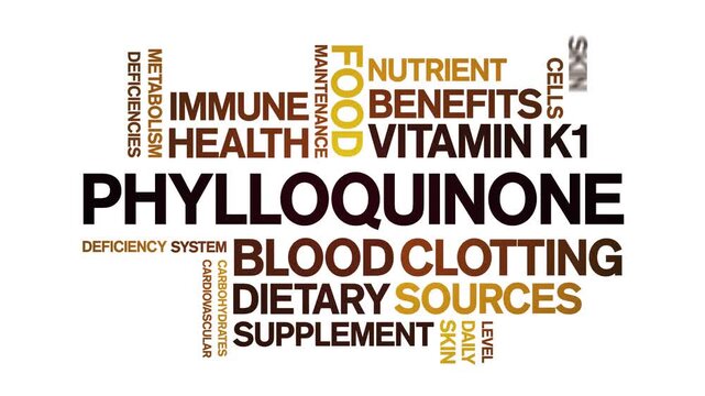Phylloquinone Vitamin K1 animated word cloud-text design animation tag kinetic typography seamless loop.