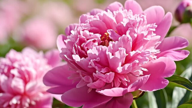 Vibrant pink peonies bloom in abundance, a symbol of spring's beauty and renewal