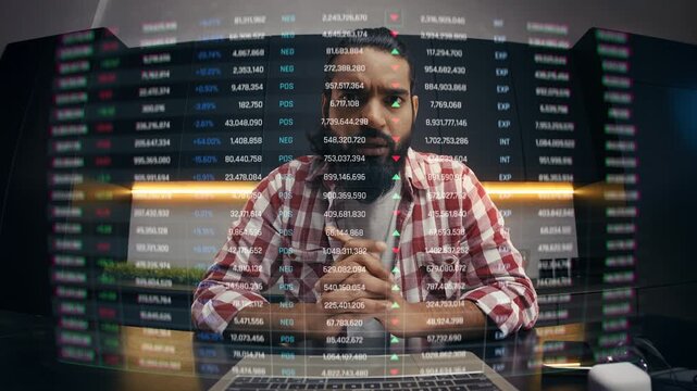 Man receiving onscreen message you are crypto broke, financial crisis concept